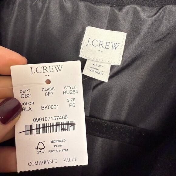 J Crew City Coat Womens 6P Black Zip Front Long Sleeve Mock Neck NWT Wool Blend - Picture 6 of 12